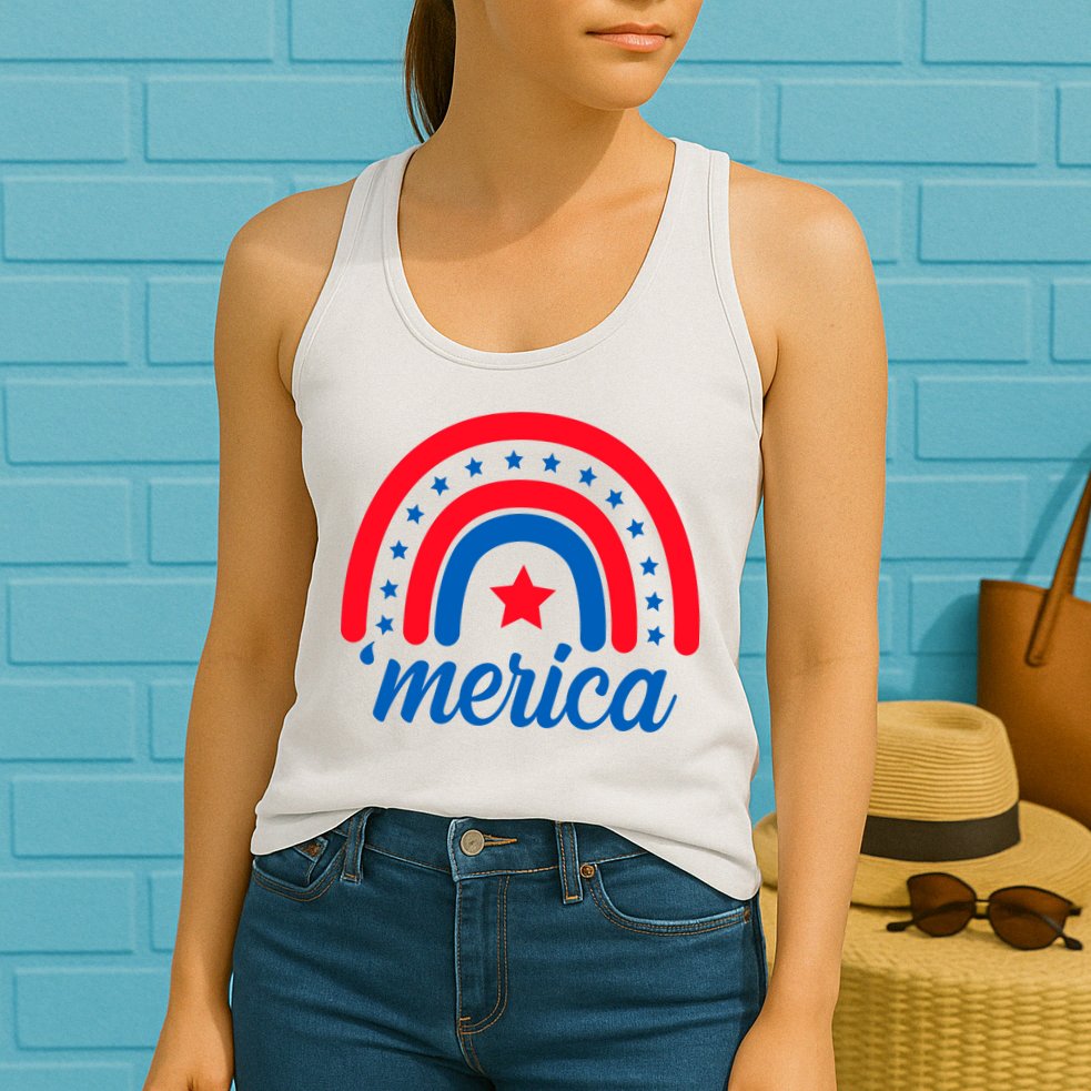 Merica Rainbow 4th Of July Celebration Womens Tank Top