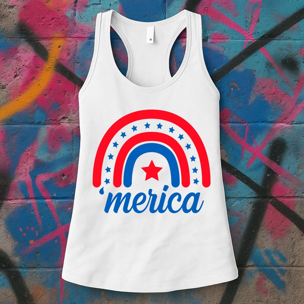 Merica Rainbow 4th Of July Celebration Womens Tank Top