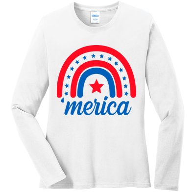 Merica Rainbow 4th Of July Celebration Ladies Long Sleeve Shirt
