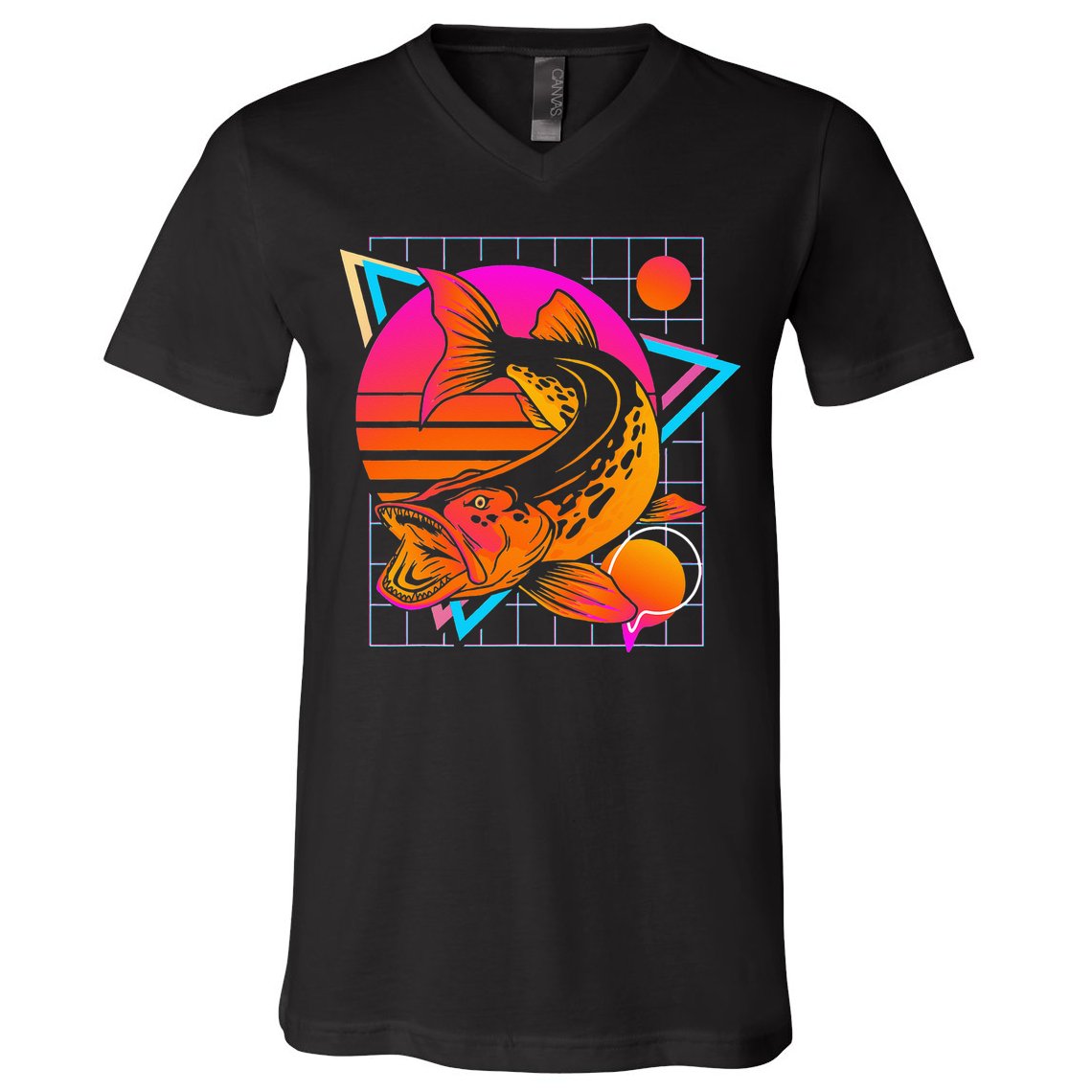 Musky Retro 80s Style Vintage Pike Fishing V-Neck T-Shirt