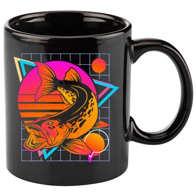 Musky Retro 80s Style Vintage Pike Fishing 11oz C Handle Ceramic Mug