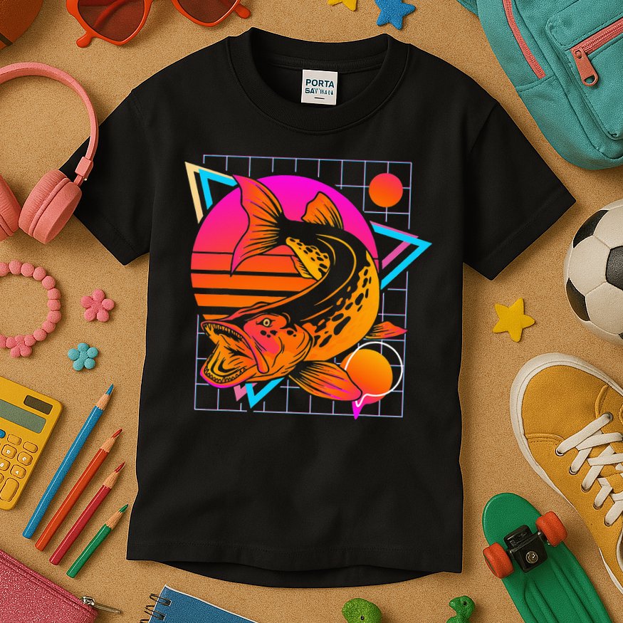 Musky Retro 80s Style Vintage Pike Fishing Kids T-Shirt