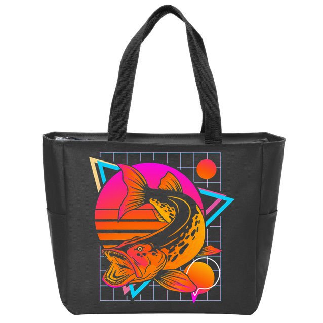 Musky Retro 80s Style Vintage Pike Fishing Zip Tote Bag