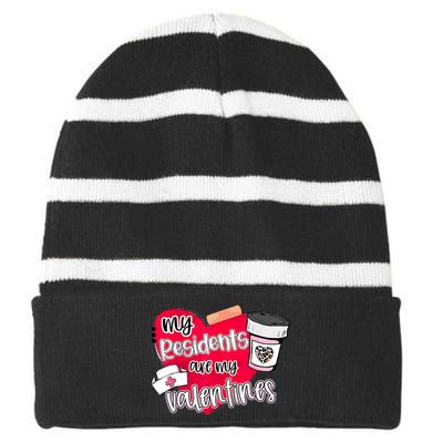 My Residents Are My Valentine Valentines Day Doctor Nurse Striped Beanie with Solid Band