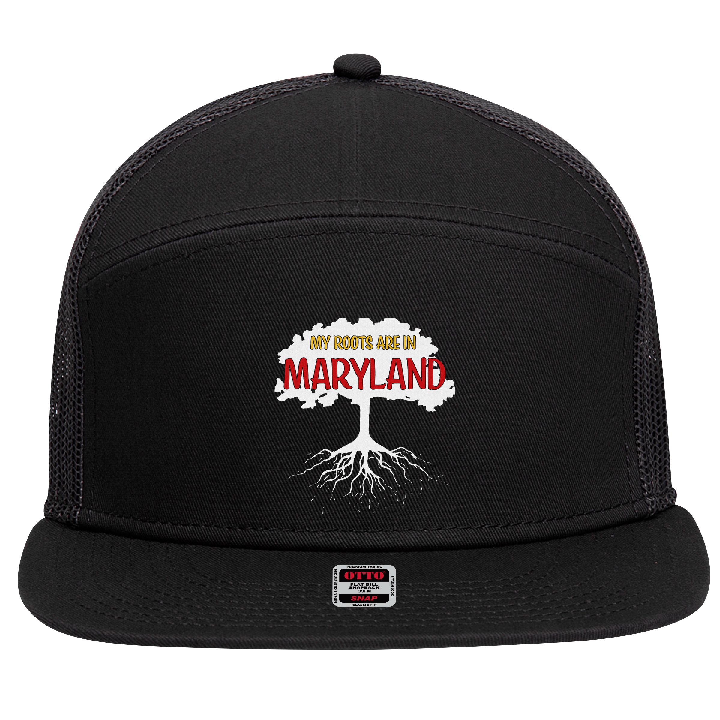 My Roots Are In Maryland I Love Maryland Md State Pride 7 Panel Mesh Trucker Snapback Hat