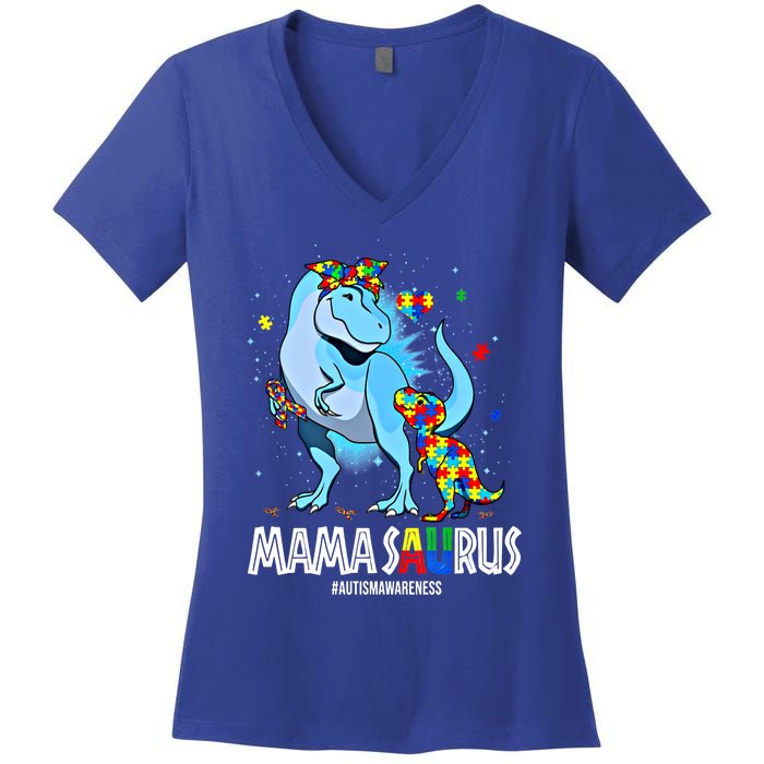 Mamasaurus Rex Autism Awareness Autistic MotherS Day Funny Gift Women's V-Neck T-Shirt