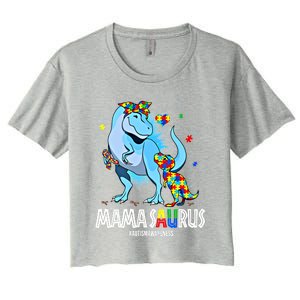 Mamasaurus Rex Autism Awareness Autistic MotherS Day Funny Gift Women's Crop Top Tee