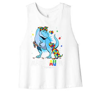 Mamasaurus Rex Autism Awareness Autistic MotherS Day Funny Gift Women's Racerback Cropped Tank