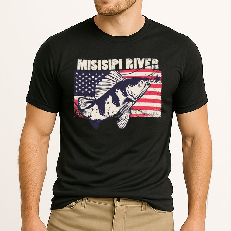 Mississippi river American Flag Patriotic fishing therapy Cooling Performance Crew T-Shirt