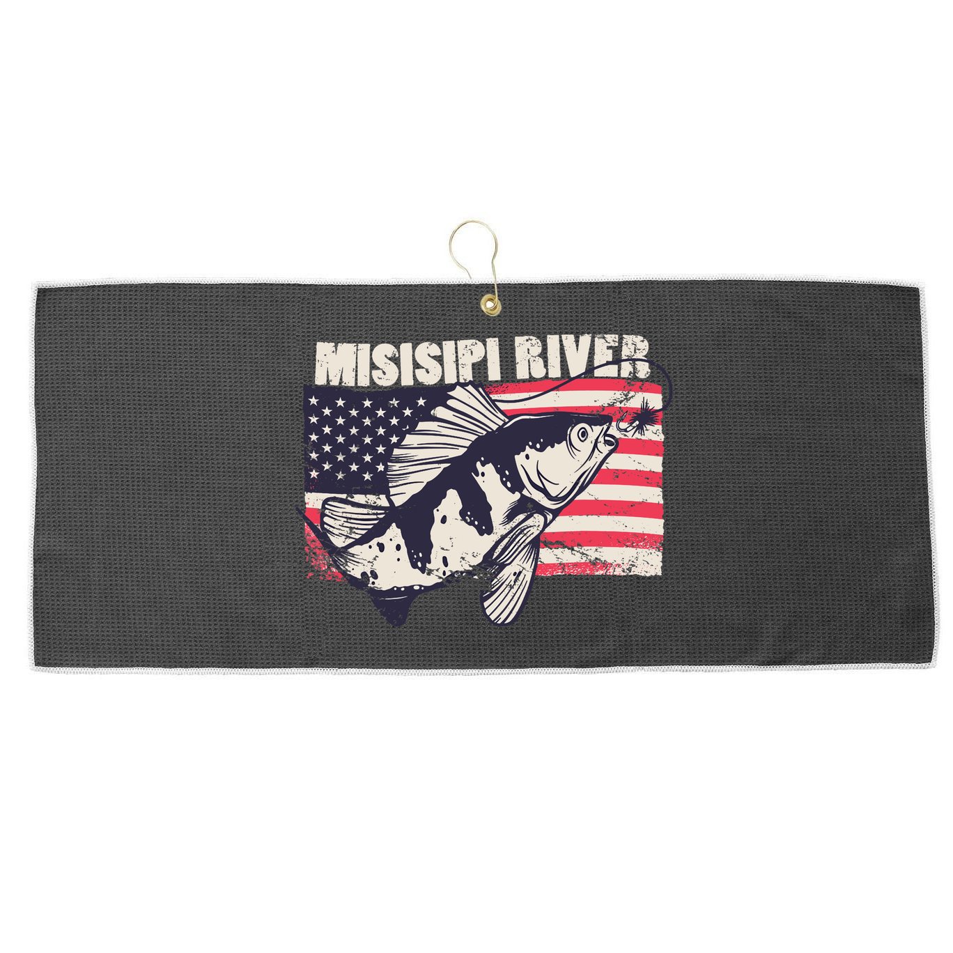 Mississippi river American Flag Patriotic fishing therapy Large Microfiber Waffle Golf Towel