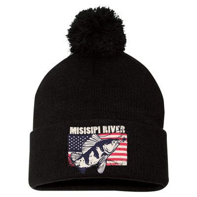 Mississippi river American Flag Patriotic fishing therapy Pom Pom 12in Knit Beanie