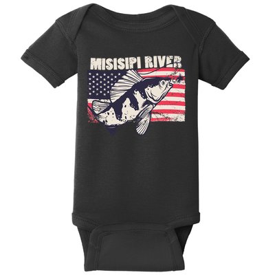 Mississippi river American Flag Patriotic fishing therapy Baby Bodysuit