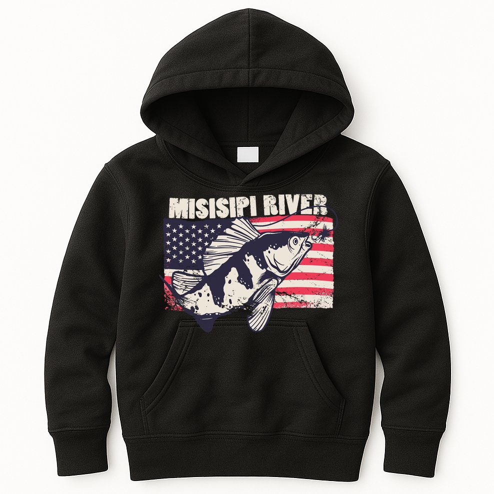 Mississippi river American Flag Patriotic fishing therapy Kids Hoodie