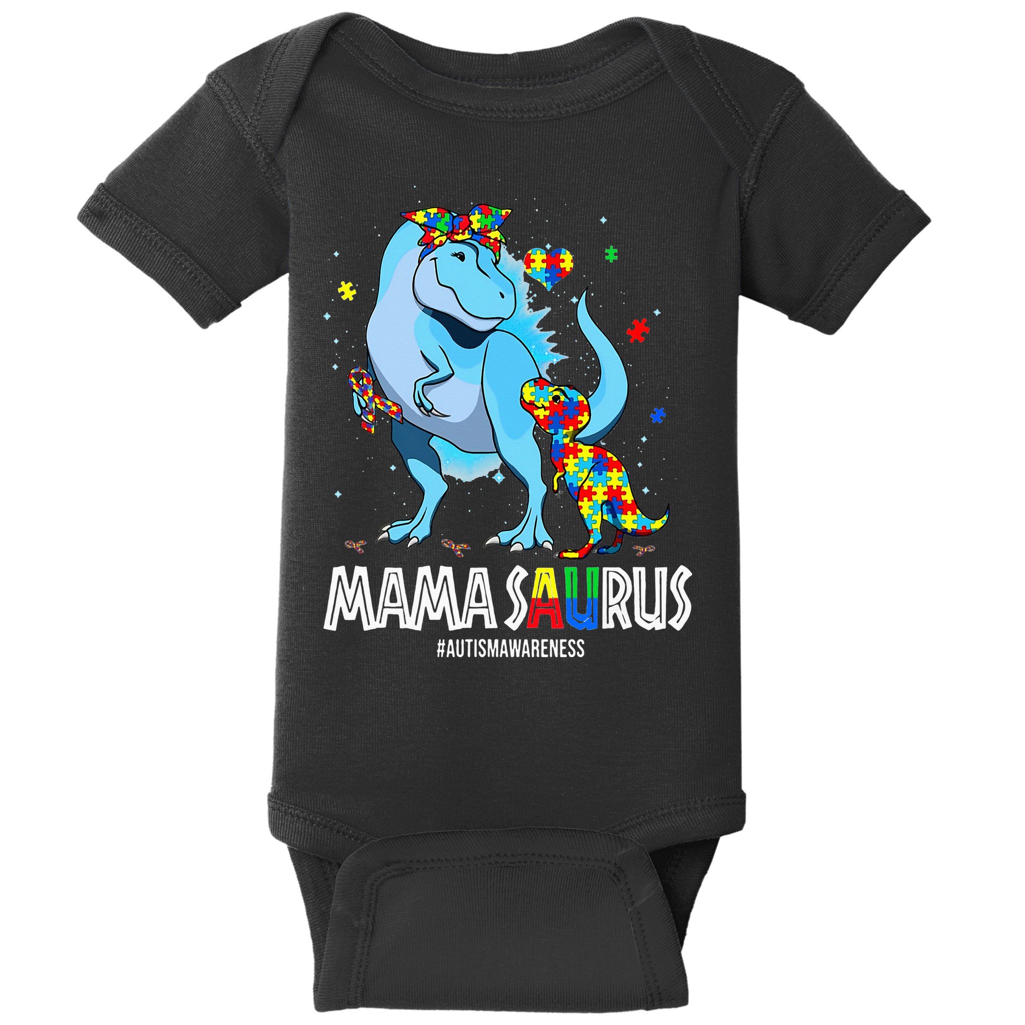mamasaurus rex autism awareness autistic mother's day Baby Bodysuit