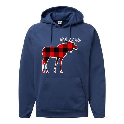 Moose Red Buffalo Plaid Deer Elk Matching Pj Family Gift Performance Fleece Hoodie