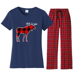 Moose Red Buffalo Plaid Deer Elk Matching Pj Family Gift Women's Flannel Pajama Set