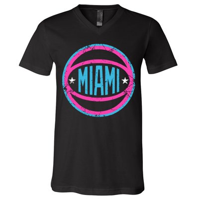 Miami Retro Basketball Nights V-Neck T-Shirt