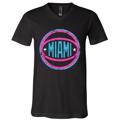 Miami Retro Basketball Nights V-Neck T-Shirt