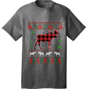 Moose Red Buffalo Plaid Xmas Moose Ugly Christmas Funny Gift T-Shirt