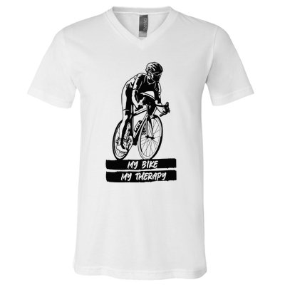 My Road Bike is my Therapy Bike Riding Cyclist Cycling V-Neck T-Shirt