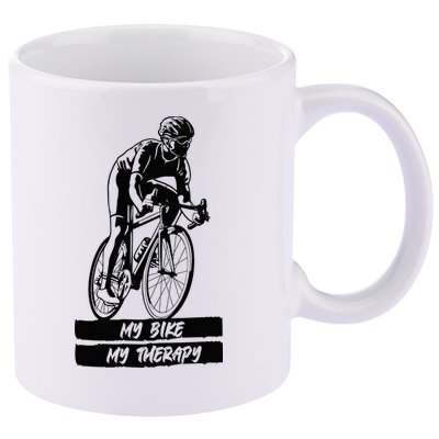 My Road Bike is my Therapy Bike Riding Cyclist Cycling 11oz C Handle Ceramic Mug