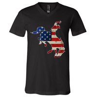 Man Riding Bucking In Rodeo V-Neck T-Shirt
