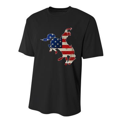 Man Riding Bucking In Rodeo Youth Performance Sprint T-Shirt