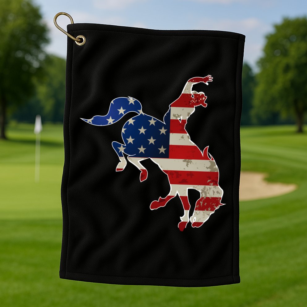 Man Riding Bucking In Rodeo Golf Towel