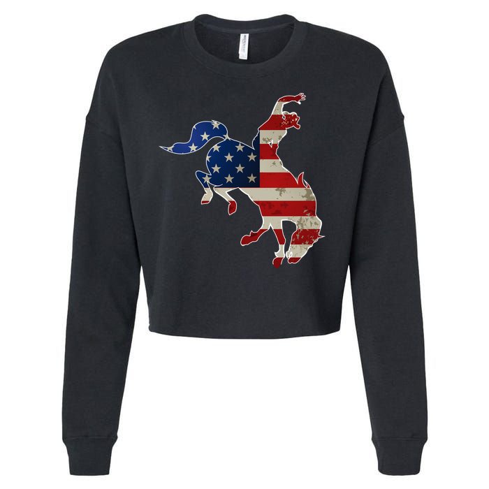 Man Riding Bucking In Rodeo Cropped Pullover Crew