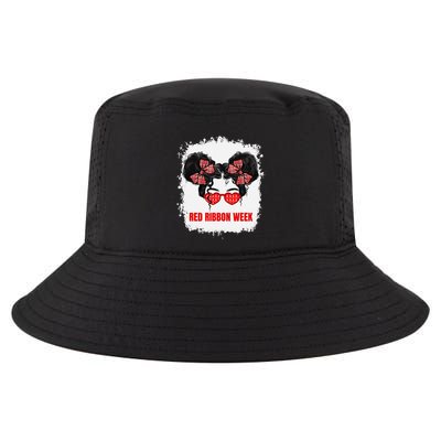 Messy Run Bleached Red Ribbon Week Awareness Cool Comfort Performance Bucket Hat