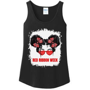 Messy Run Bleached Red Ribbon Week Awareness Ladies Essential Tank