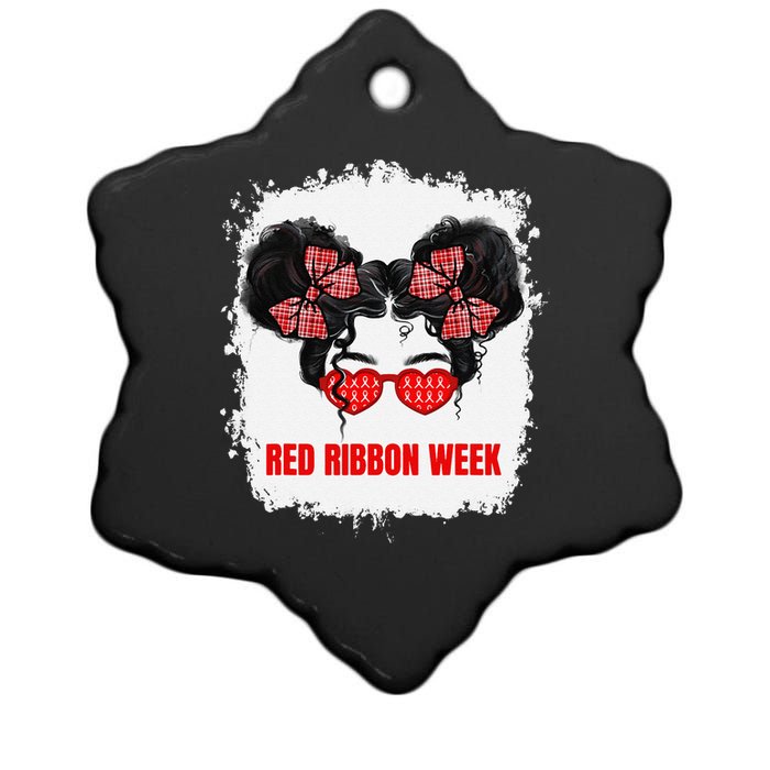 Messy Run Bleached Red Ribbon Week Awareness Ceramic Star Ornament