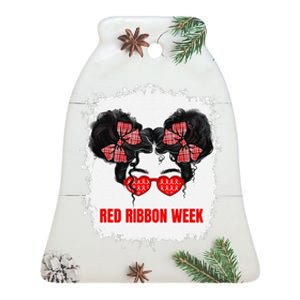 Messy Run Bleached Red Ribbon Week Awareness Ceramic Bell Ornament