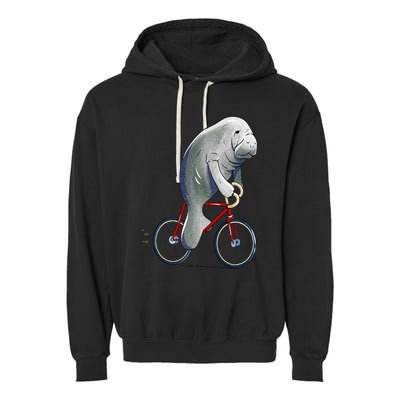 Manatee Riding Bicycle Cute Biker Cyclist Garment-Dyed Fleece Hoodie