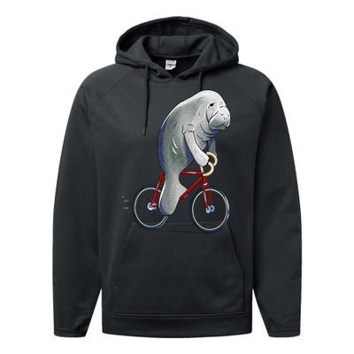 Manatee Riding Bicycle Cute Biker Cyclist Performance Fleece Hoodie