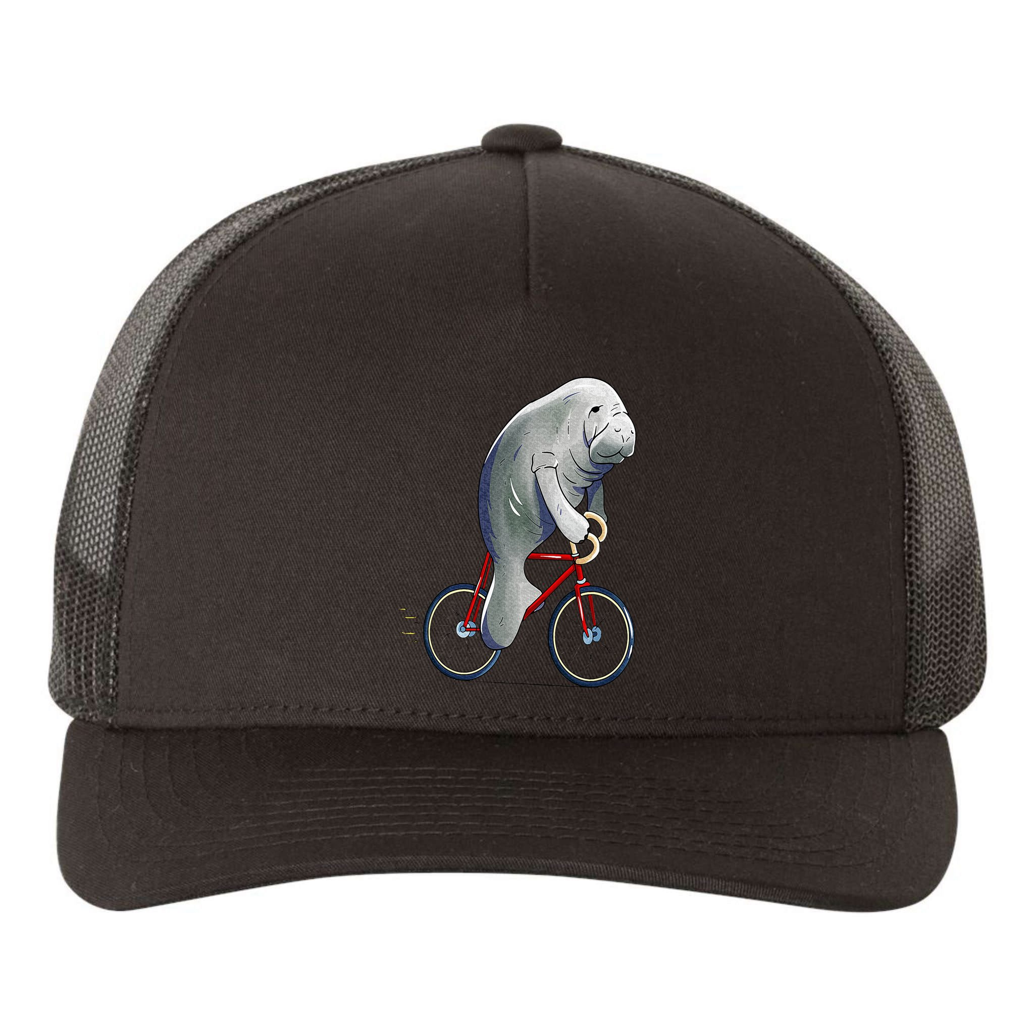Manatee Riding Bicycle Cute Biker Cyclist Yupoong Adult 5-Panel Trucker Hat