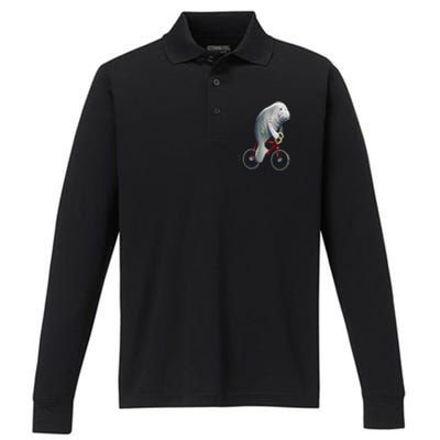 Manatee Riding Bicycle Cute Biker Cyclist Performance Long Sleeve Polo