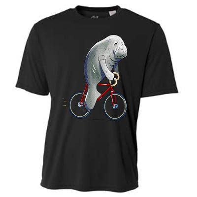 Manatee Riding Bicycle Cute Biker Cyclist Cooling Performance Crew T-Shirt