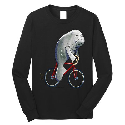 Manatee Riding Bicycle Cute Biker Cyclist Long Sleeve Shirt