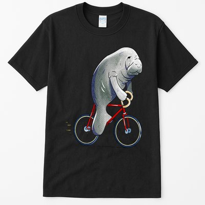 Manatee Riding Bicycle Cute Biker Cyclist Tall T-Shirt