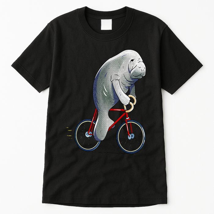 Manatee Riding Bicycle Cute Biker Cyclist Tall T-Shirt