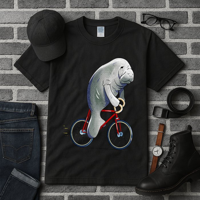 Manatee Riding Bicycle Cute Biker Cyclist Tall T-Shirt