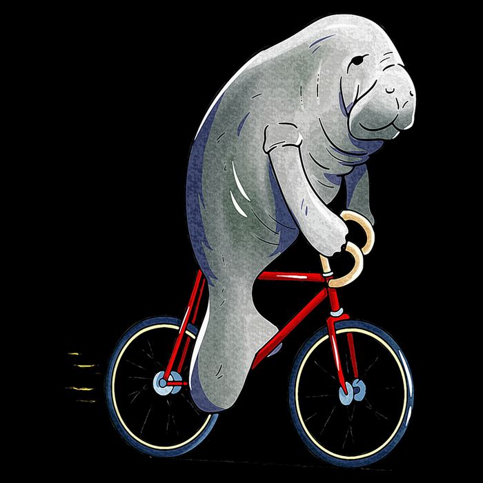 Manatee Riding Bicycle Cute Biker Cyclist Button