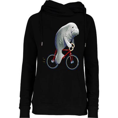 Manatee Riding Bicycle Cute Biker Cyclist Womens Funnel Neck Pullover Hood