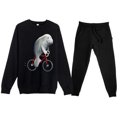 Manatee Riding Bicycle Cute Biker Cyclist Premium Crewneck Sweatsuit Set