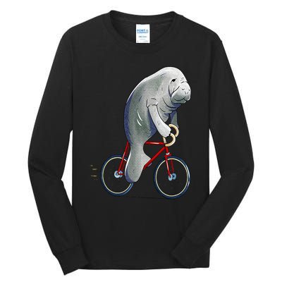 Manatee Riding Bicycle Cute Biker Cyclist Tall Long Sleeve T-Shirt