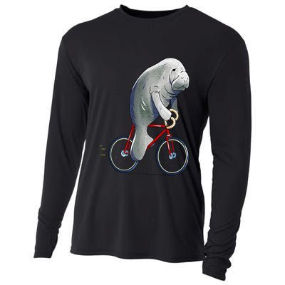 Manatee Riding Bicycle Cute Biker Cyclist Cooling Performance Long Sleeve Crew