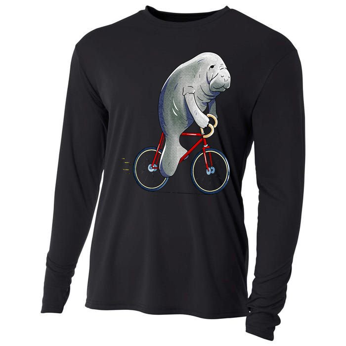 Manatee Riding Bicycle Cute Biker Cyclist Cooling Performance Long Sleeve Crew