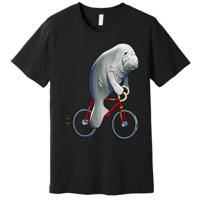 Manatee Riding Bicycle Cute Biker Cyclist Premium T-Shirt