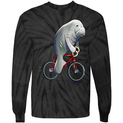 Manatee Riding Bicycle Cute Biker Cyclist Tie-Dye Long Sleeve Shirt